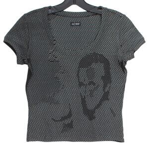 Armani Jeans Top Y2K Minimalist 90s Retro Normcore Dark Academia Face Black XS